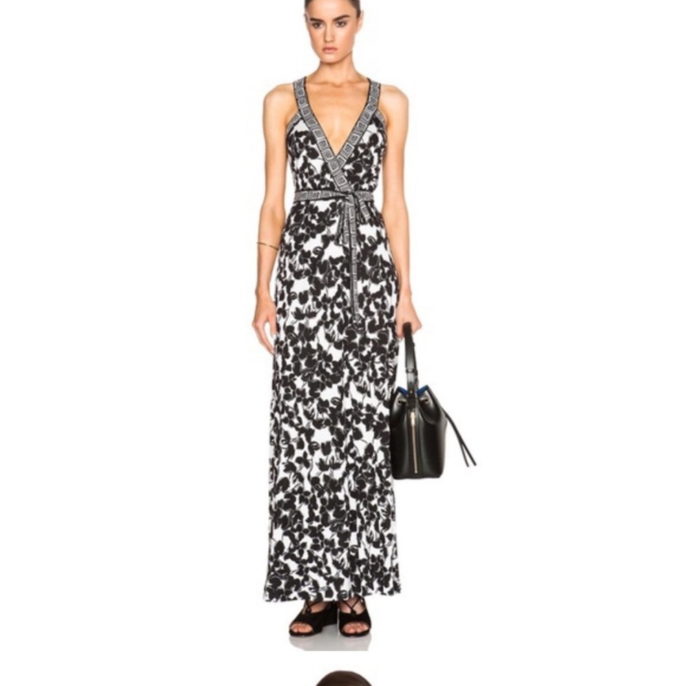 🔥Diane Von Furstenberg GORGEOUS DESIGNER Black&Cream Patterned Wrap Maxi Dress